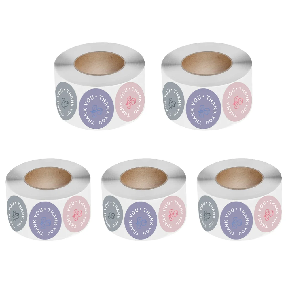

5 Rolls Thank You Stickers Rose Pattern Gift Seals Present Sealing Stickers