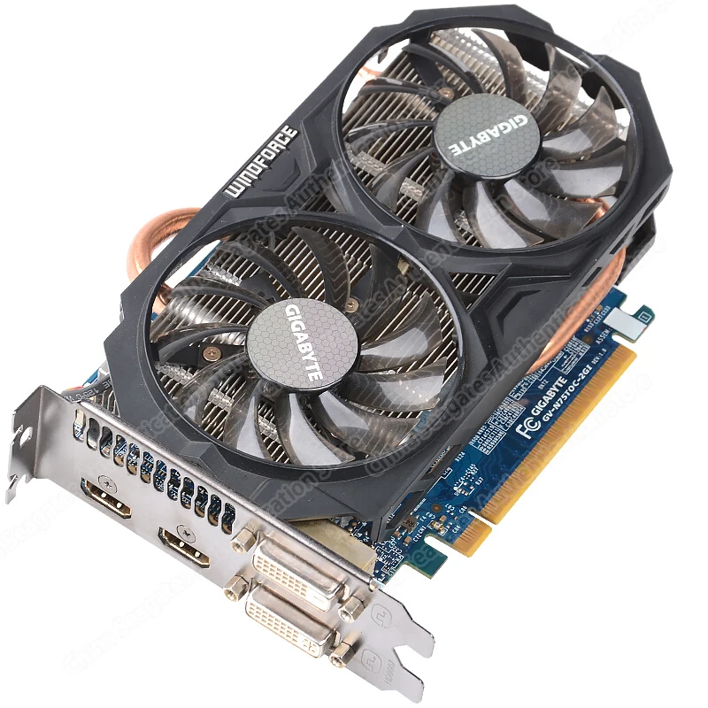 Видеокарта GIGABYTE WINDFORCE 2X GTX 750 Ti с NVIDIA GeForce GPU 2 ГБ GDDR5 128 бит видеокарта для ПК б/у