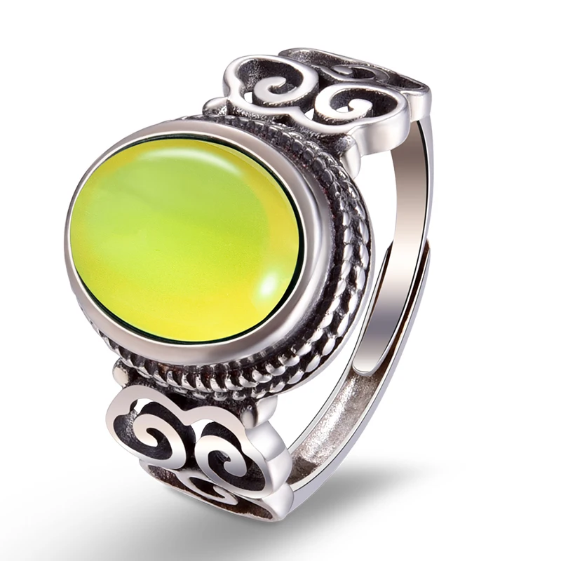 Lotus Fun реальные 925 стерлингового серебра с натуральным халцедон винтажные кольца