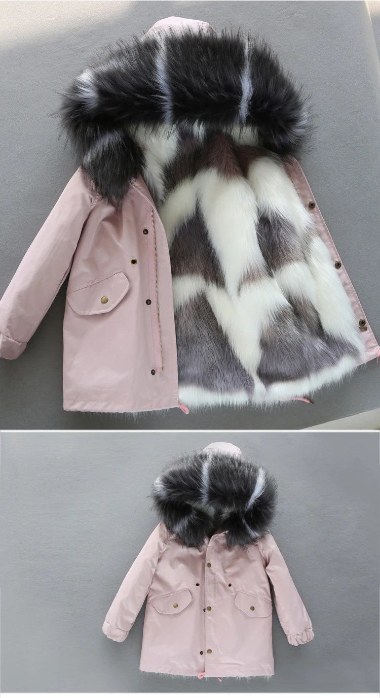 Dollplus/-30 градусов новая одежда для девочек с длинными рукавами, одежда с мехом зимняя куртка теплая детская одежда утепленный пуховик с капюшоном, пальто из искусственного меха подростков верхняя одежда; парка