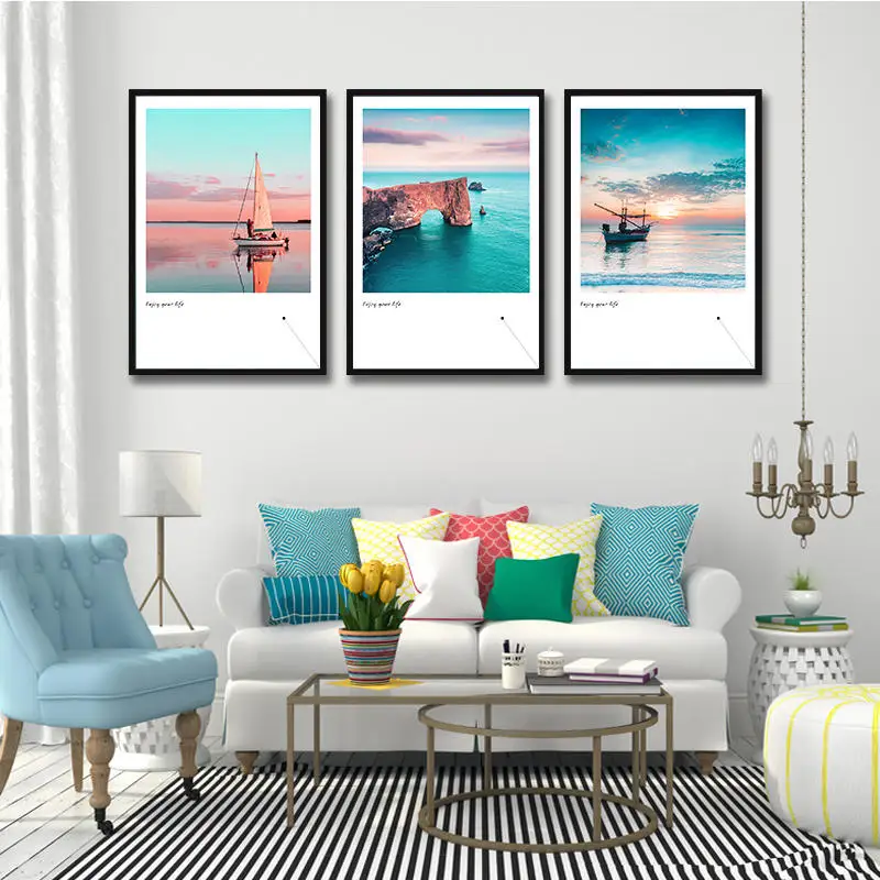 Yumeart постеры и принты в скандинавском стиле с морским пейзажем лодкой настенная