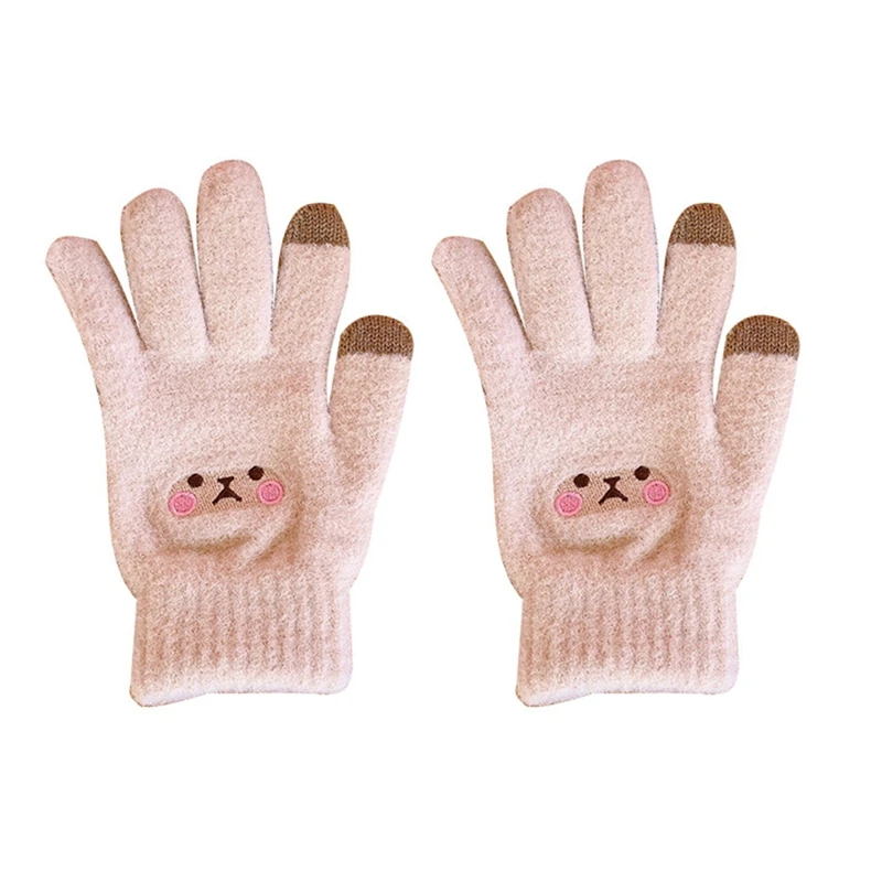 

Women Winter Warm Thicken Gloves Girls Boys Cute Thick Mittens Mink Fleece Finger Gloves