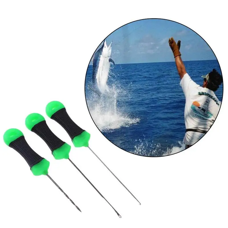 

3 Pcs/ Set Metal+plastic Fishing Lure Needles Portable Needle Bait Rigging Carp Fishing Green Threading Set Tool Outdoor E4R9