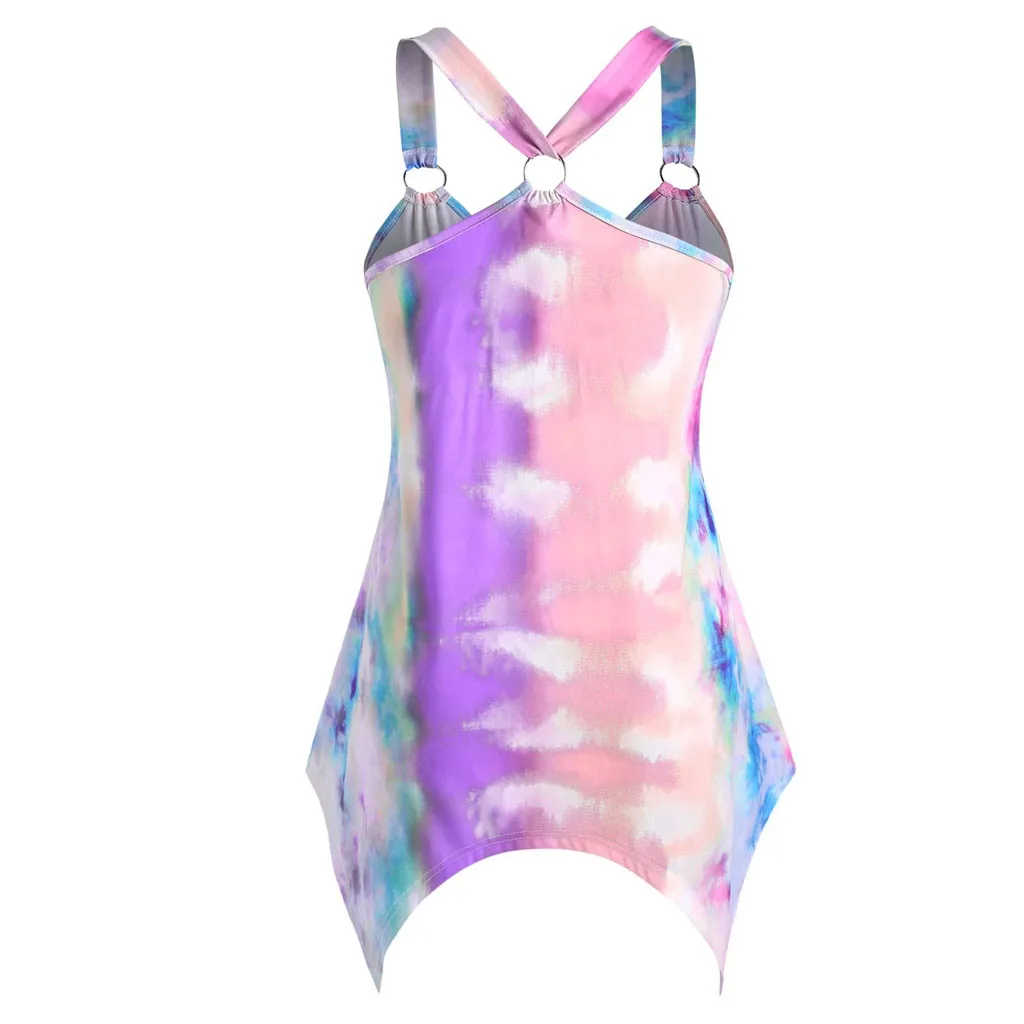 

Tshirt Dress Tie-Dye Summer Gradient Mini Short Dresses Handkerchief Tank Top Blouse Clothing 2020 Summer Clothes For Women