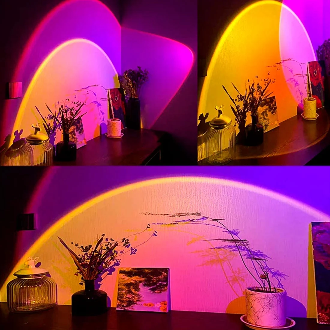 

USB Button Rainbow Sunset Projector Atmosphere Led Night Light Home Coffe Shop Background Wall Decoration Colorful Lamp