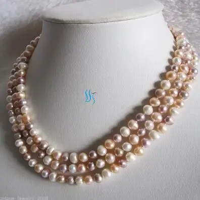 

48" 7-8mm Multi Color Freshwater Pearl Necklace White Peach Pink Lavender