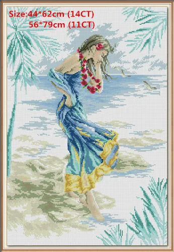 woman on the beach Красивая женщина Simila рукоделие сделай сам Dmc Вышивка крестом картина отходы холст Набор для вышивки Ночная печать Ван Гога холст Dmc - Color: woman on the beach