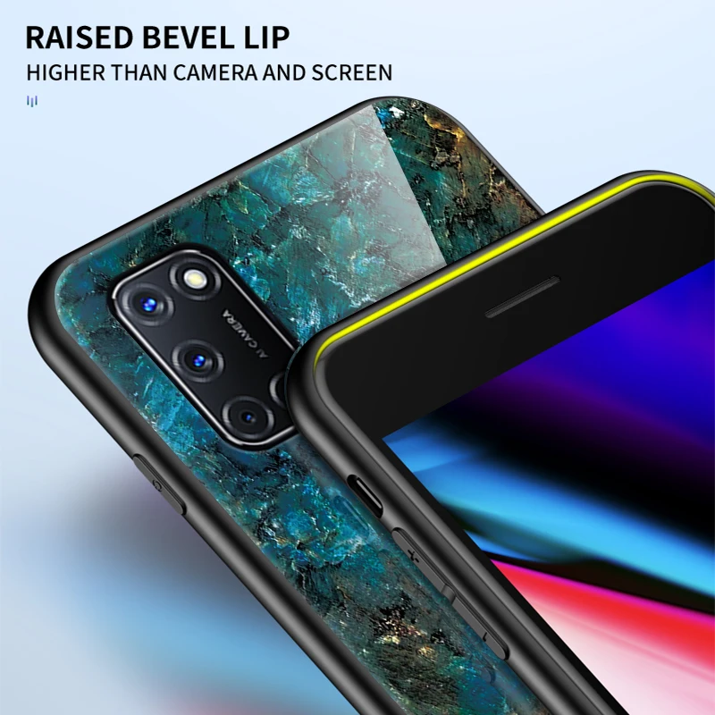 Чехол Rezzol для OPPO A52 роскошный стеклянный чехол с мраморным стеклом гибридный