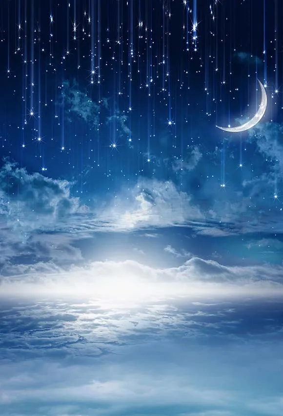 

Dark Blue Sky Moon Glitter Star Night Photo Backdrop Photography Background Photocall Photo Studio