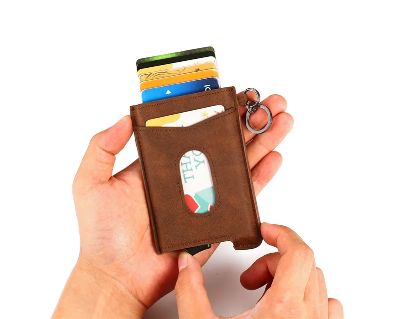 Bisi Goro RFID Блокировка кредитный держатель для карт Anit-theft кошелек карта для мужчин и женщин автоматический всплывающий Чехол для карт кожаный держатель для ID