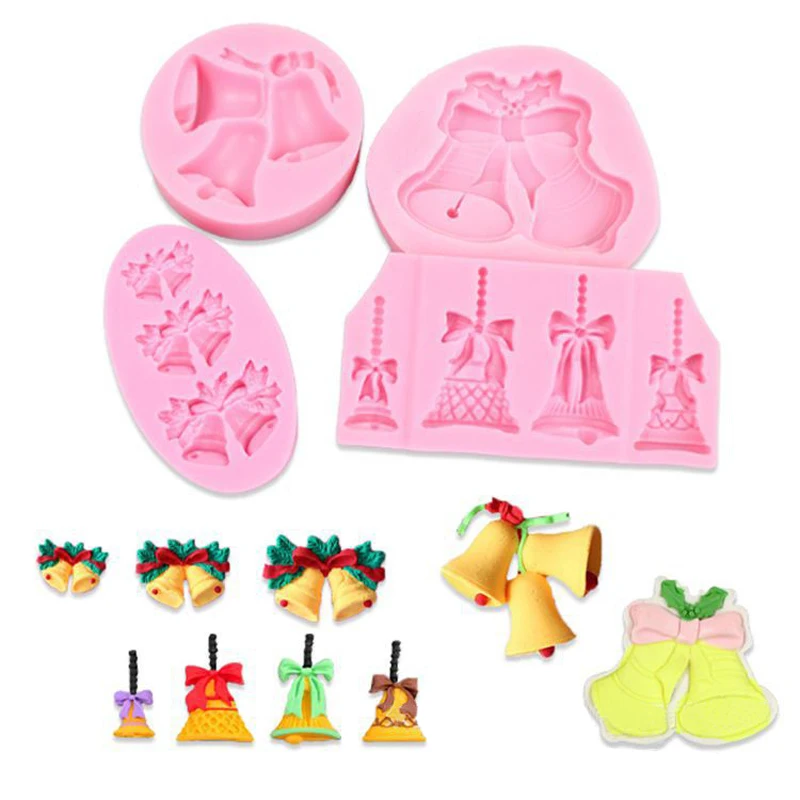 

Four Christmas Bell Cooking Tools Silicone Mold For Baking Of Kitchen Accessories Fondant Sugar Craft Cake Decorating Bakery