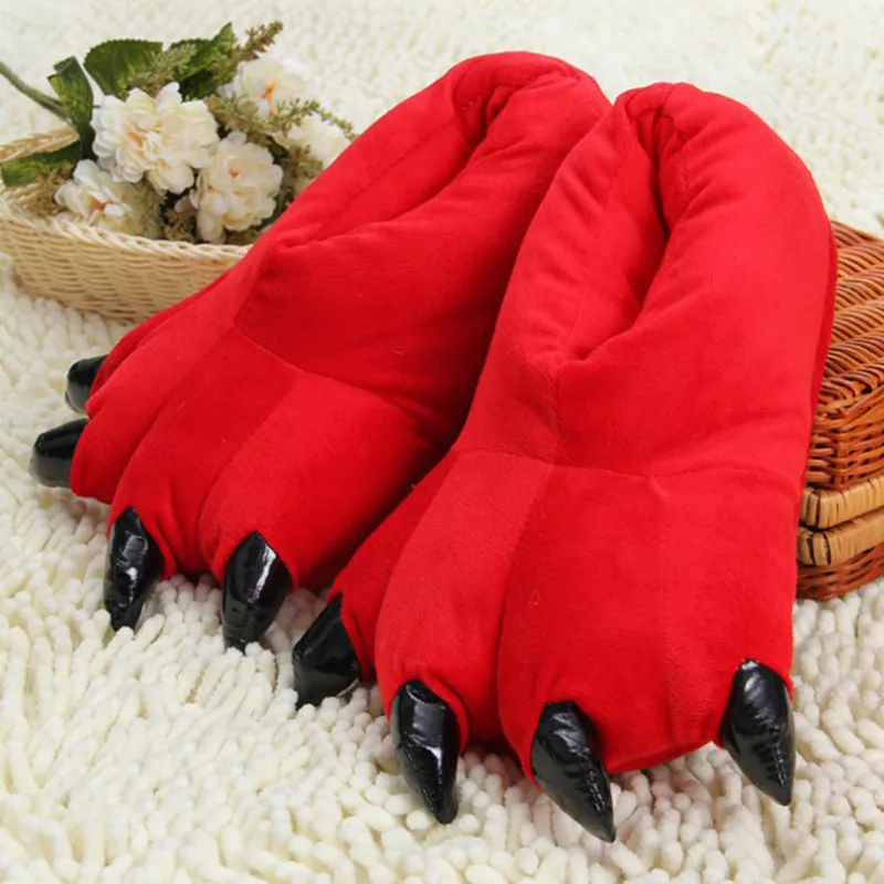 

Red Paw Monster Comfort Soft Non-Slip Home Shoes Couple Winter Indoor Slip-On Cotton Slippers Cartoon Cute Funny Warm Shoes