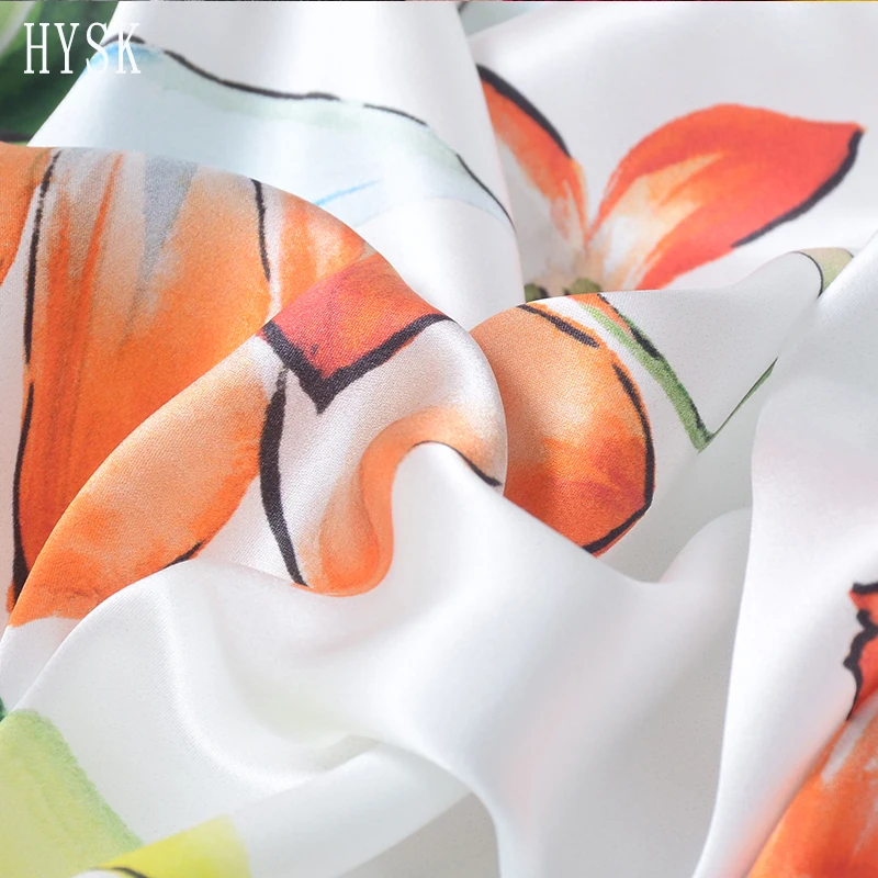 HYSK Тюль шелковая атласная ткань на заказ Королевский цветочный цифровой принт