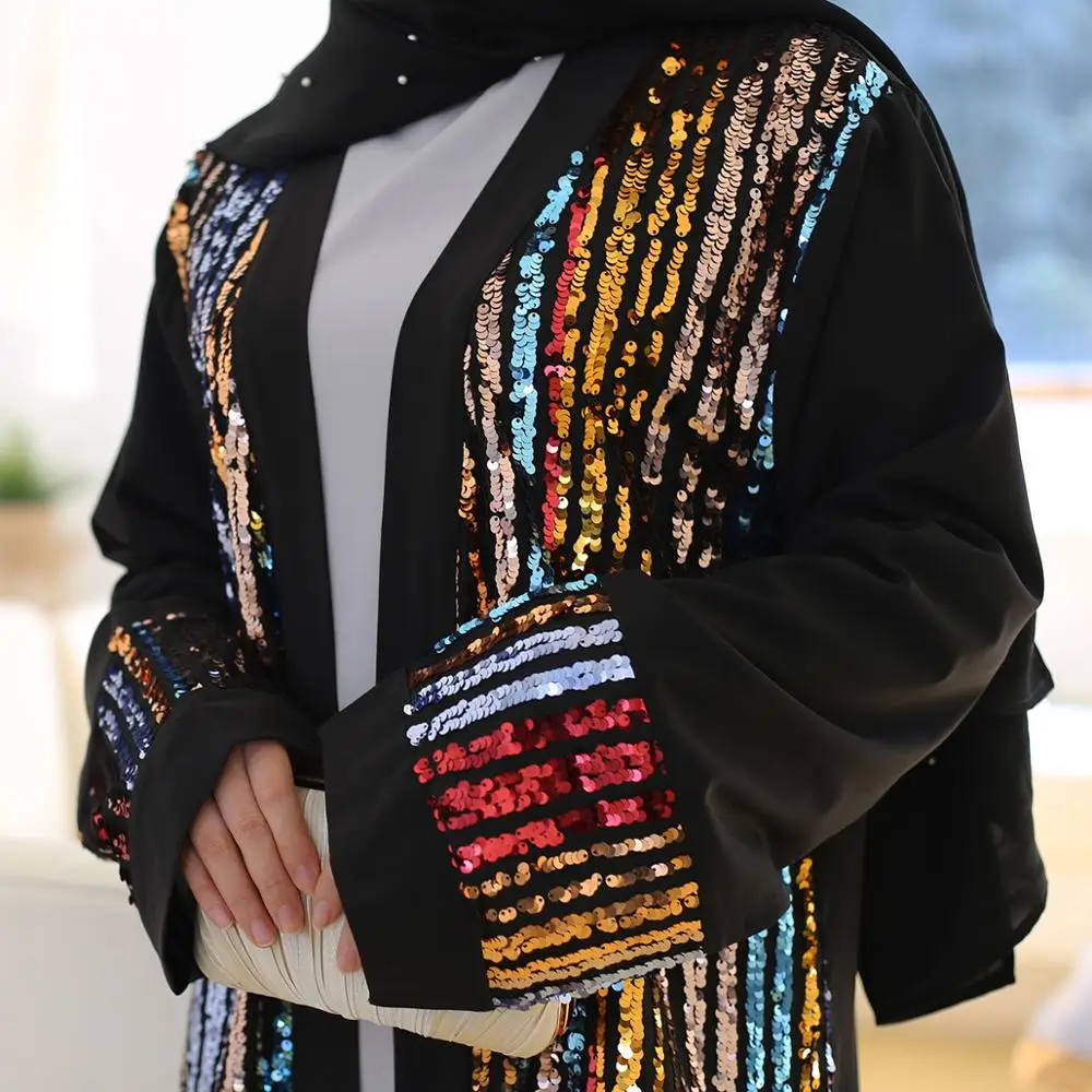Кимоно с разноцветными блестками в стиле Дубай одежда для загара кардиган абайя