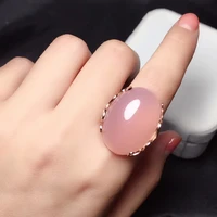 CoLife Jewelry Silver Big Gemstone Ring for Woman 18mm*25mm Natural Pink Chalcedony Ring 925 Silver Chalcedony Jewelry