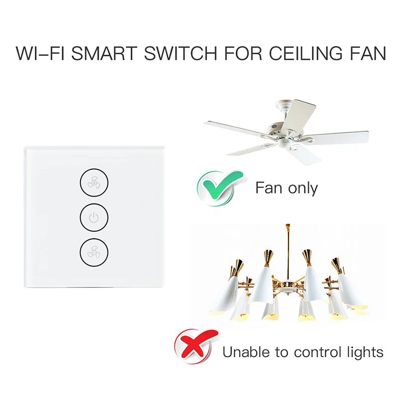 

Tuya Smart Life WiFi Smart Ceiling US Fan Switch APP Remote Timer and Speed Control Compatible with Alexa and Google Home
