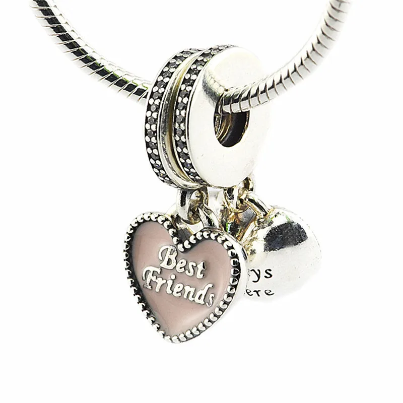 

Best Friends Pink Heart Beads Fit 925 Sterling Silver Charm Bracelet DIY Jewelry Fashion Stones Crystal Beads for Jewelry Making