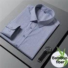 Мужская свободная рубашка из бамбукового волокна, в полоску, с длинным рукавом