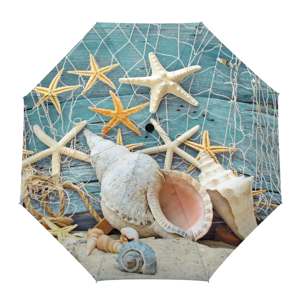 Морской звезды раковины пляжа восемь костей Автоматический складной зонтик