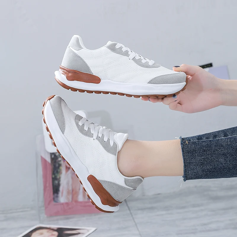 

Women's fashion sports shoes PU leather white shoes thick soled anti slip casual shoes 2021 new summer breathable women's shoes