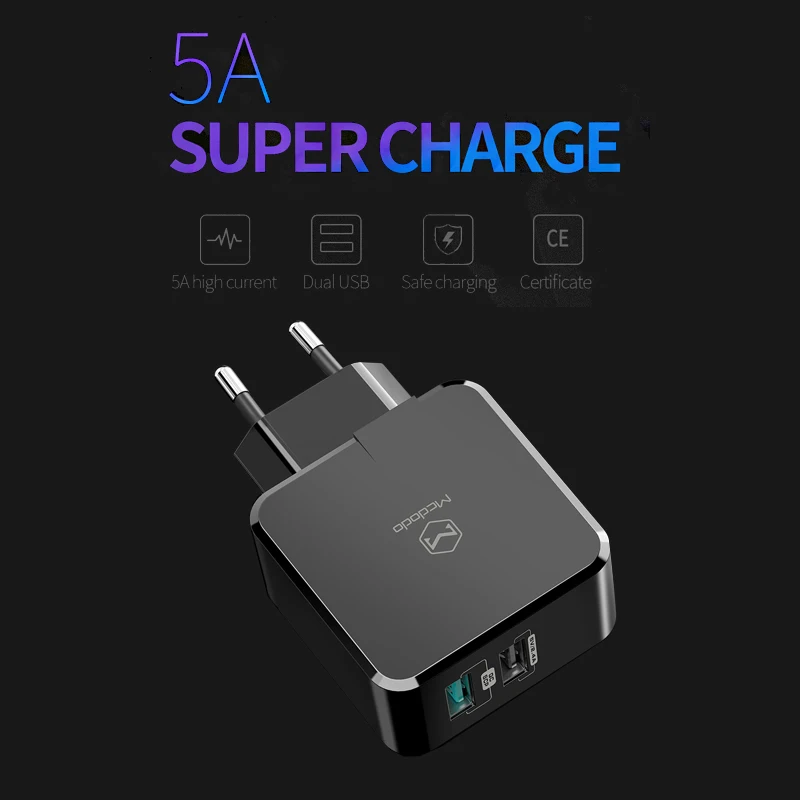 Адаптер Mcdodo для ЕС/Великобритании зарядное устройство USB 5A супербыстрая зарядка