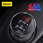 Автомобильное зарядное устройство Baseus 4.8A 24 Вт, двойное быстрое зарядное устройство USB для авто, металлический светодиодный автомобильный зарядный адаптер для iPhone 11 X Samsung Xiaomi