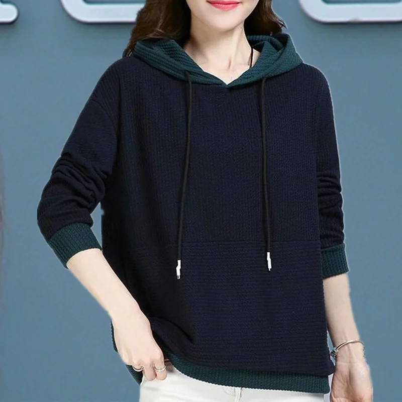 

2020 New Spring and Autumn Women Hooded Sweatshirt Fashion Long Sleeve Stitching Loose Plus size Women Pullovers Casual Tops