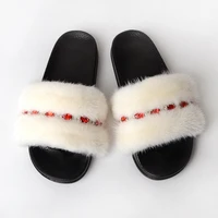 summer women slippers mink fur slides house real fur sandals ladies furry womens shoes home crystal luxury female footwear 2020