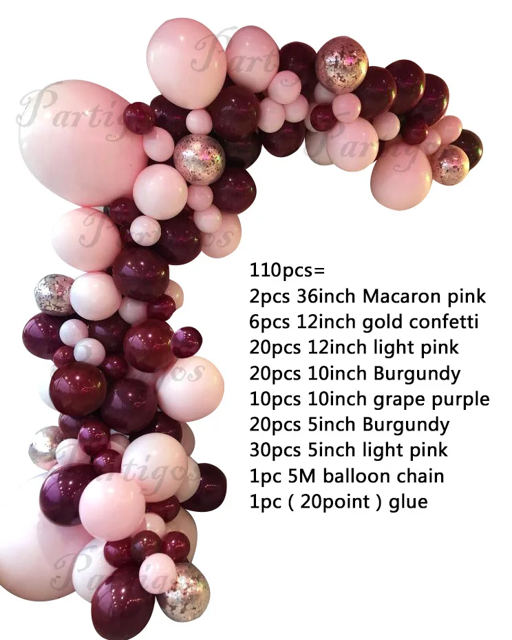 110/124 шт Розовое золото конфетти кожи темно красные воздушные шары гирлянды
