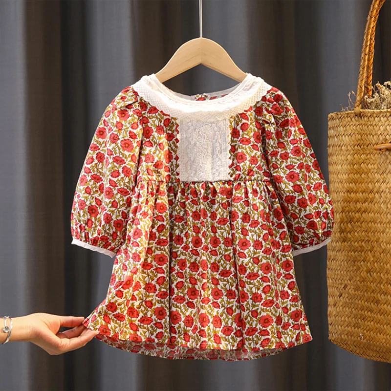 

Spring girl baby clothes kids floral lace princess dress for toddler girls baby clothing 1 year infnat birthday Christmas dress