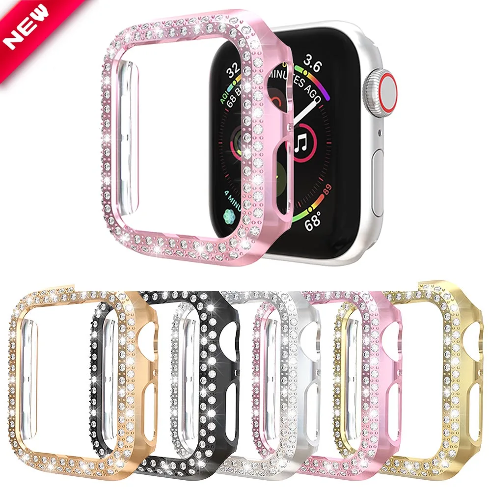 Роскошный Алмазный женский защитный чехол из поликарбоната для Apple Watch серии 6 5 4 3