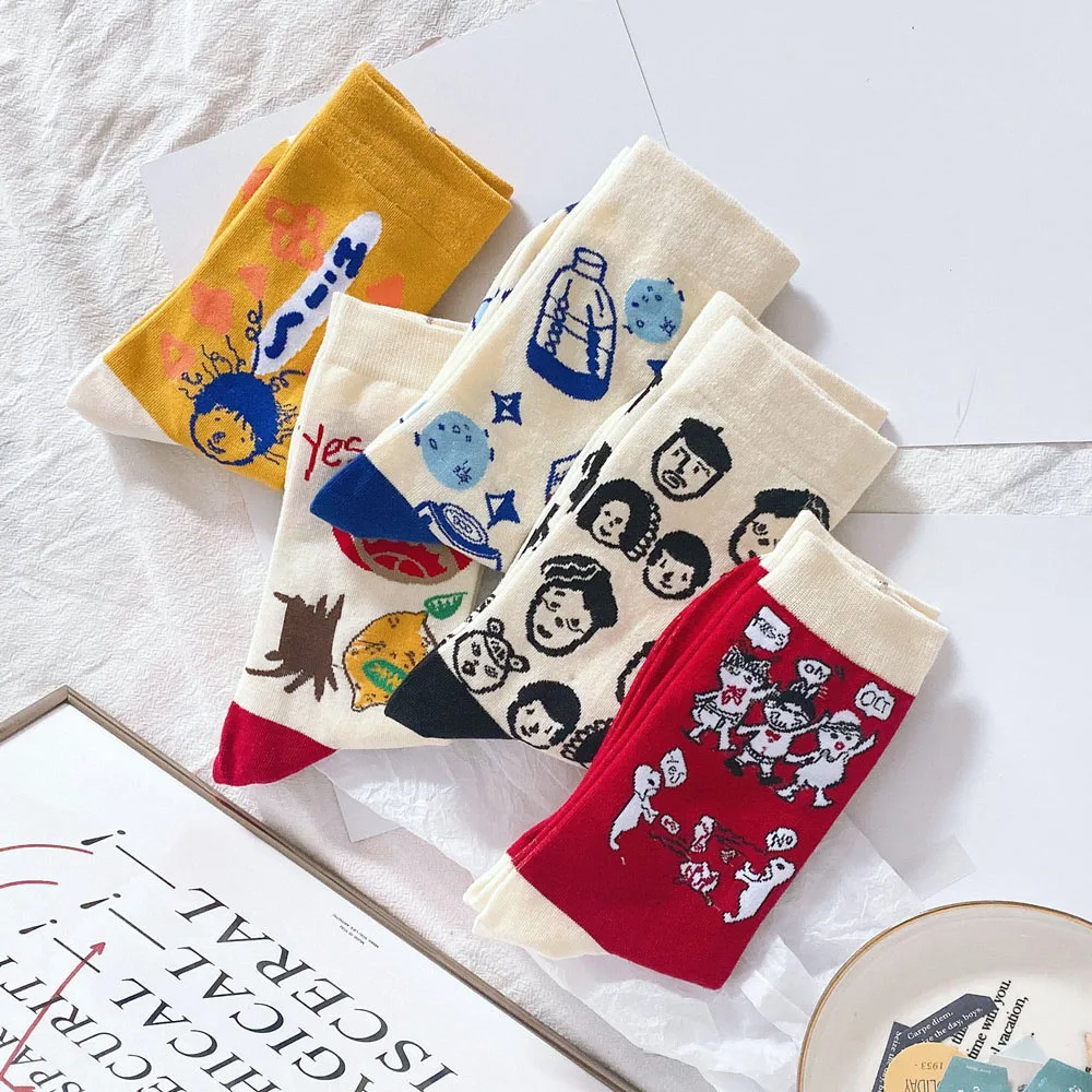 Красивые хлопковые носки кавайные с мультяшным принтом женские корейские