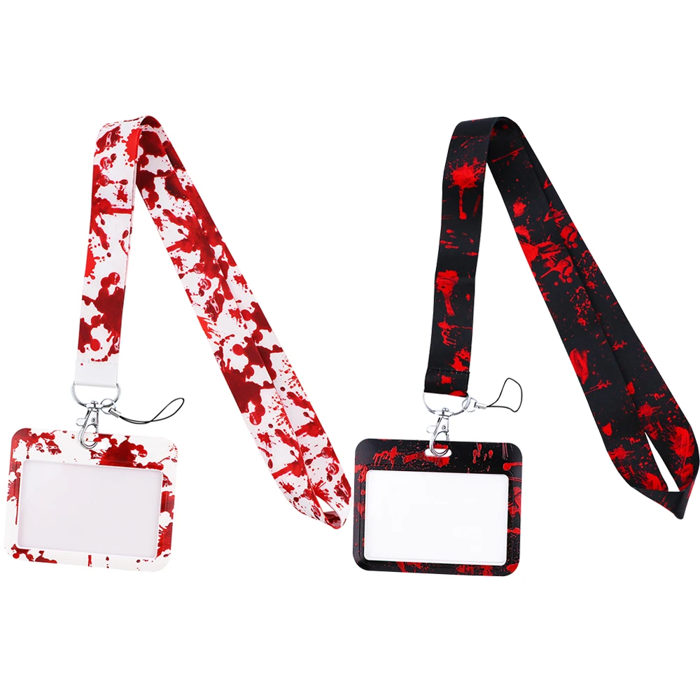 

ER1519 Blood Painting Art Fashion Lanyards Id Badge Holder Bus Pass Case Cover Slip Bank Credit Card Holder Strap Cardholder