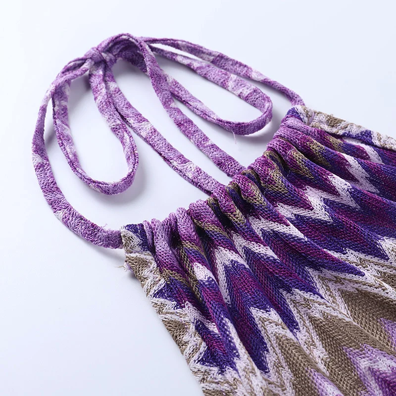 

Knitted Clubwear Halter Mini Dresses For Women Summer Clothing Outfit Backless Skinny Dress Crocheted Beach Dress Vestidos