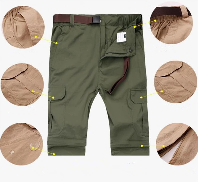 Брюки карго мужские быстросохнущие дышащие съемные штаны в стиле милитари со