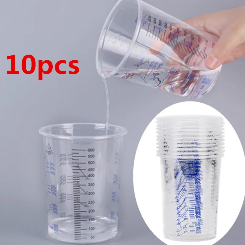 

10pcs 600ml Plastic Paint Mixing Cups Mixing Pots Paint Mixing Calibrated Cup For Accurate Mixing Paint And Liquids /4pcs 100ml