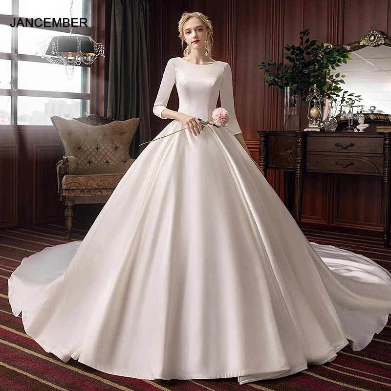 JKM048 великолепное свадебное платье кружевное бальное с короткими рукавами Vestidos De