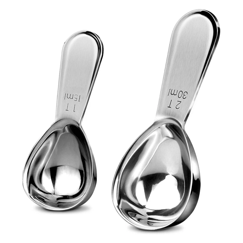 Measuring Spoons Coffee Scoop Short Handle Stainless Steel Tablespoon Measuring Spoon 2Pcs (1(15Ml) X1(30Ml)) for Baking or Coff