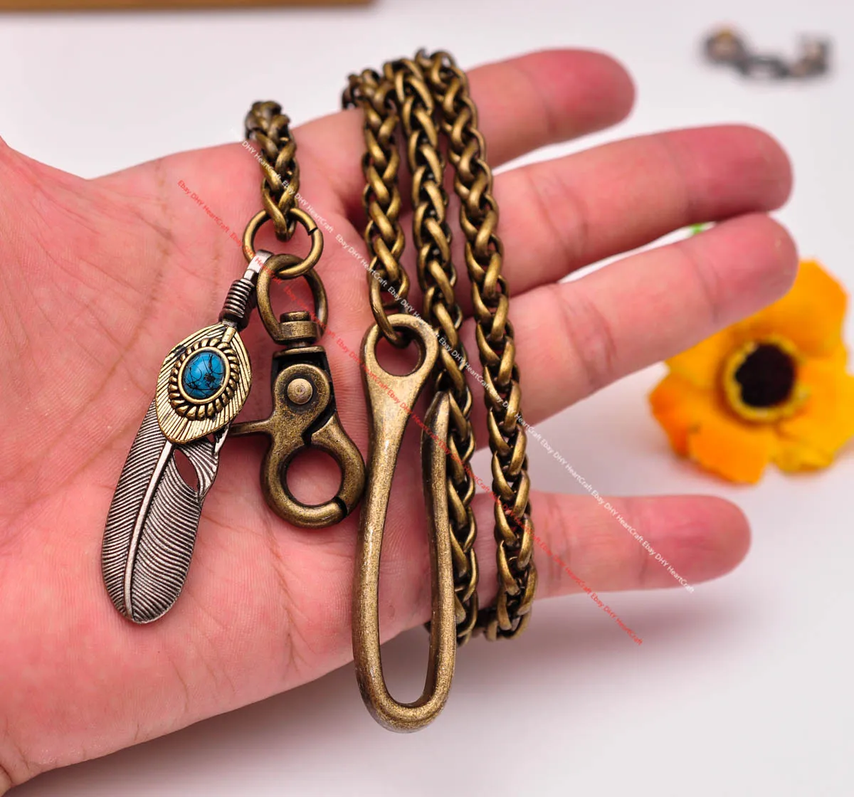 

Металлический брелок для ключей, 15-30 дюймов, в стиле ретро, латунь, байкер, панк, прочное крученое перо, байкер водитель грузовика дюйма