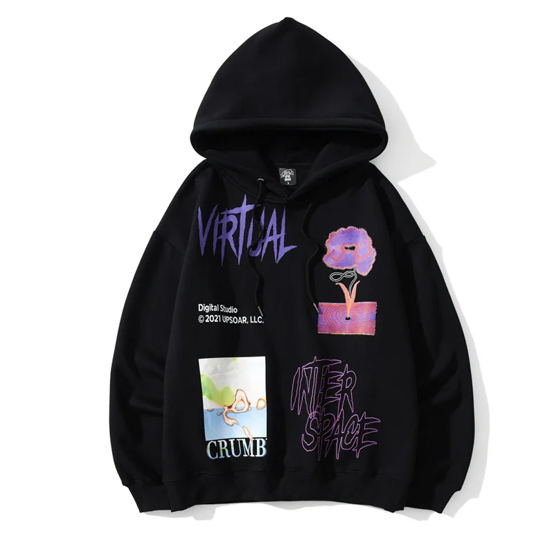 

Пуловер с капюшоном унисекс, в стиле хип-хоп, с цветочным рисунком, весна 2021