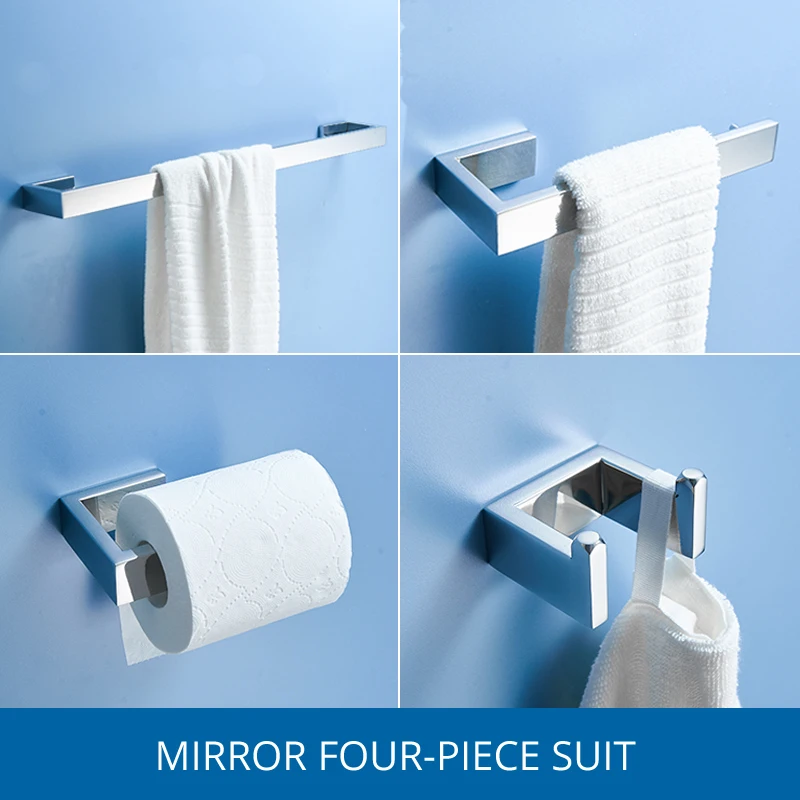 Fapully 304 Stainless Steel 4pcs/Kit Brushed Wall Mount Towel Bar Cloth Hook Paper Holder Bathroom Accessories Sets Hardware - Цвет: Mirror Accessories