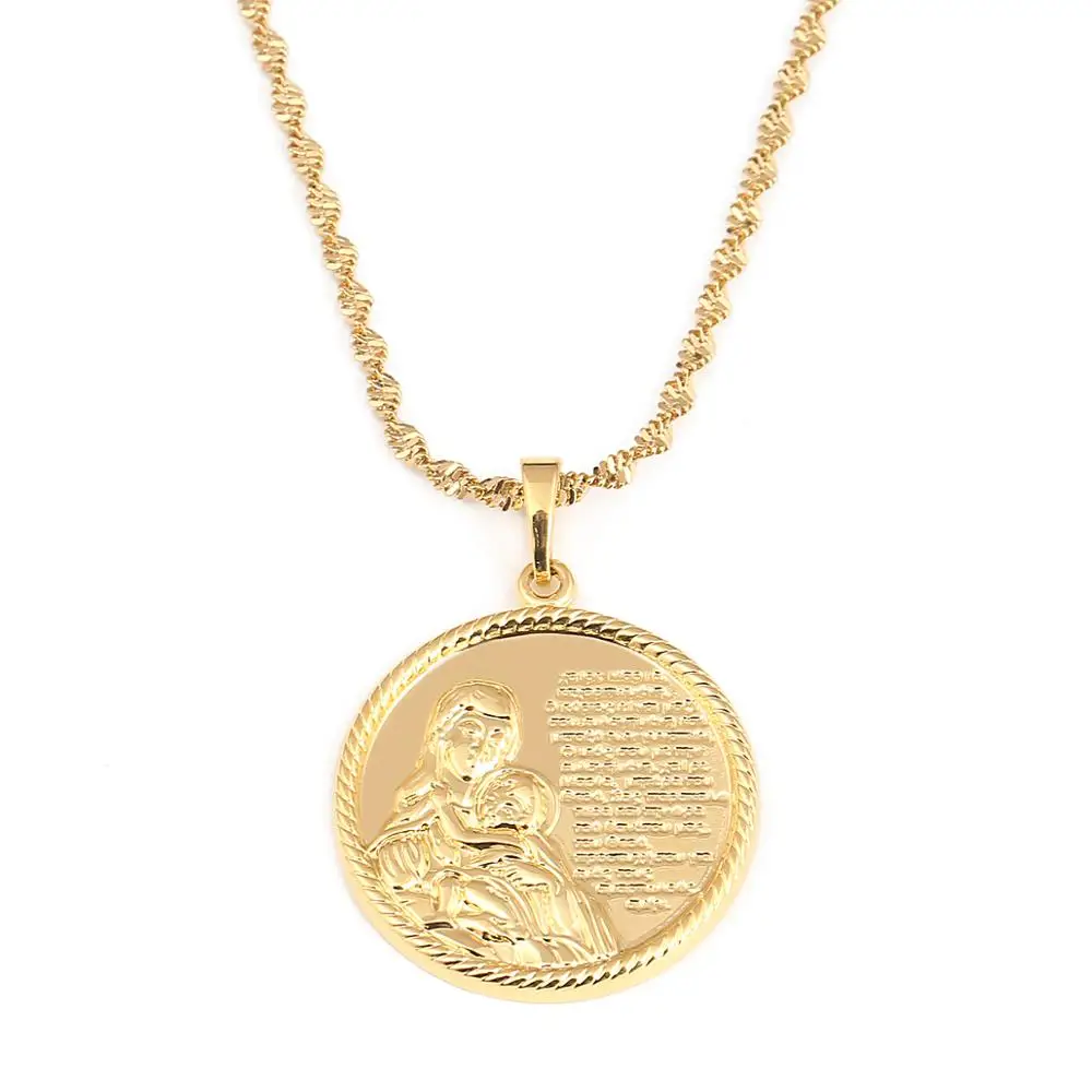 Золотой цвет девственные Подвески &quotДева Мария&quot ожерелья на цепочке для