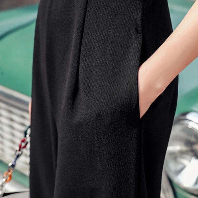 

Sexy Backless Jumpsuits Women Sleeveless Spaghetti Strap Pocket Black Jumpsuit Female Long Pants Plus Size OL Fashion Ropa Mujer