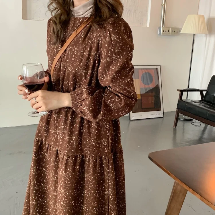 Утолщенное платье в Корейском стиле для ранней весны милое молодежное винтажное