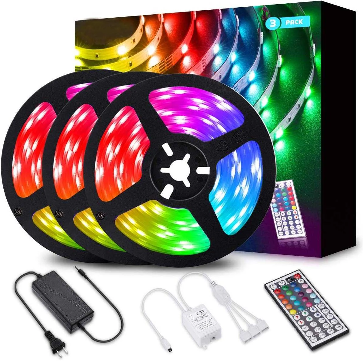 

5050 RGB LED Strip Light 3*4M Non-Waterproof Controller Remote Control 12V 5A Power Supply For Theaters Festivals Shopping Malls