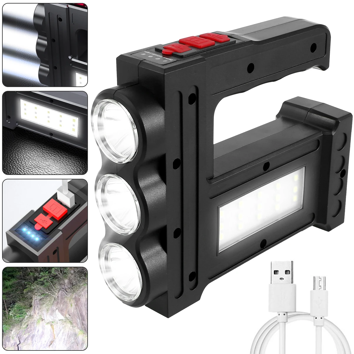 

LED Flashlight USB Charging Built-in Battery Torch With COB Side Light Waterproof Hand Light Lantern For Camping Lamp Fishing