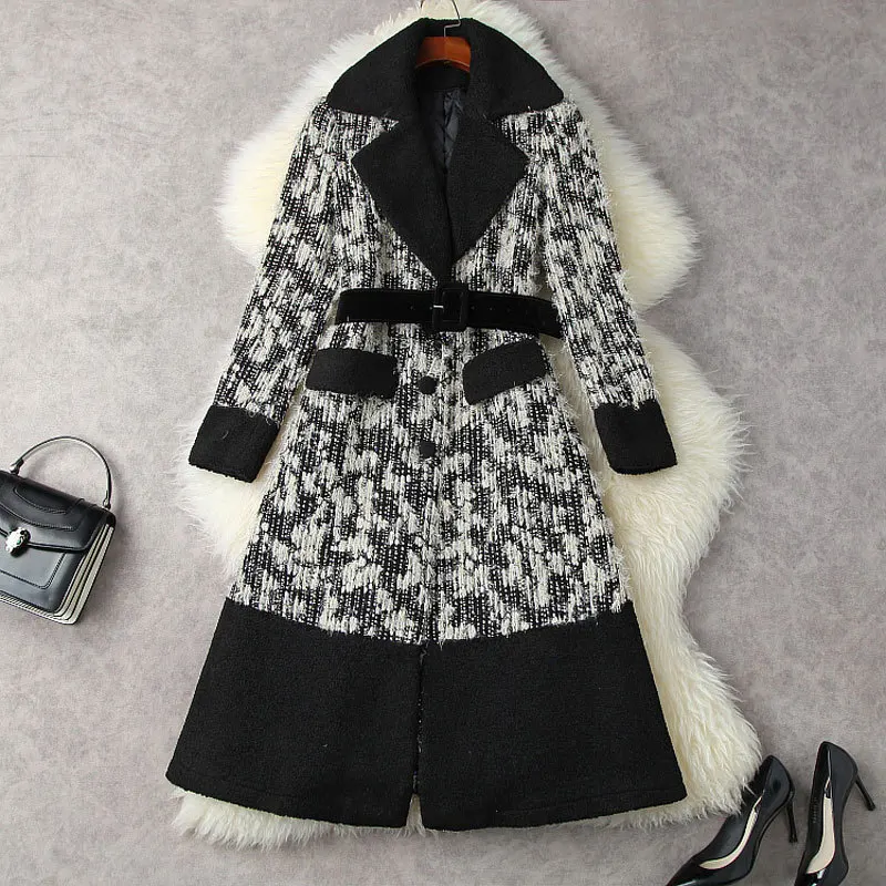 

Winter Women's Coat 2021 New Design Lamb Wool Lapel Stitching Tweed Single Breasted Oversized Coat Jacket Female S-XL