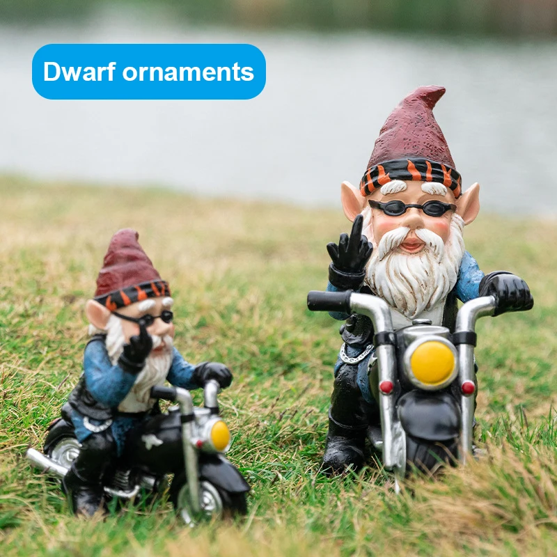 

Biker Gnome With Motorcycle Statue Resin Figurine Garden Gnomes Decorations for Patio Yard Lawn Porch Full Color Hot Sale