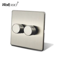 wallpad silver 2 gang 2 way double led light dimmer switch satin chrome push on off stainless steel panel metal button