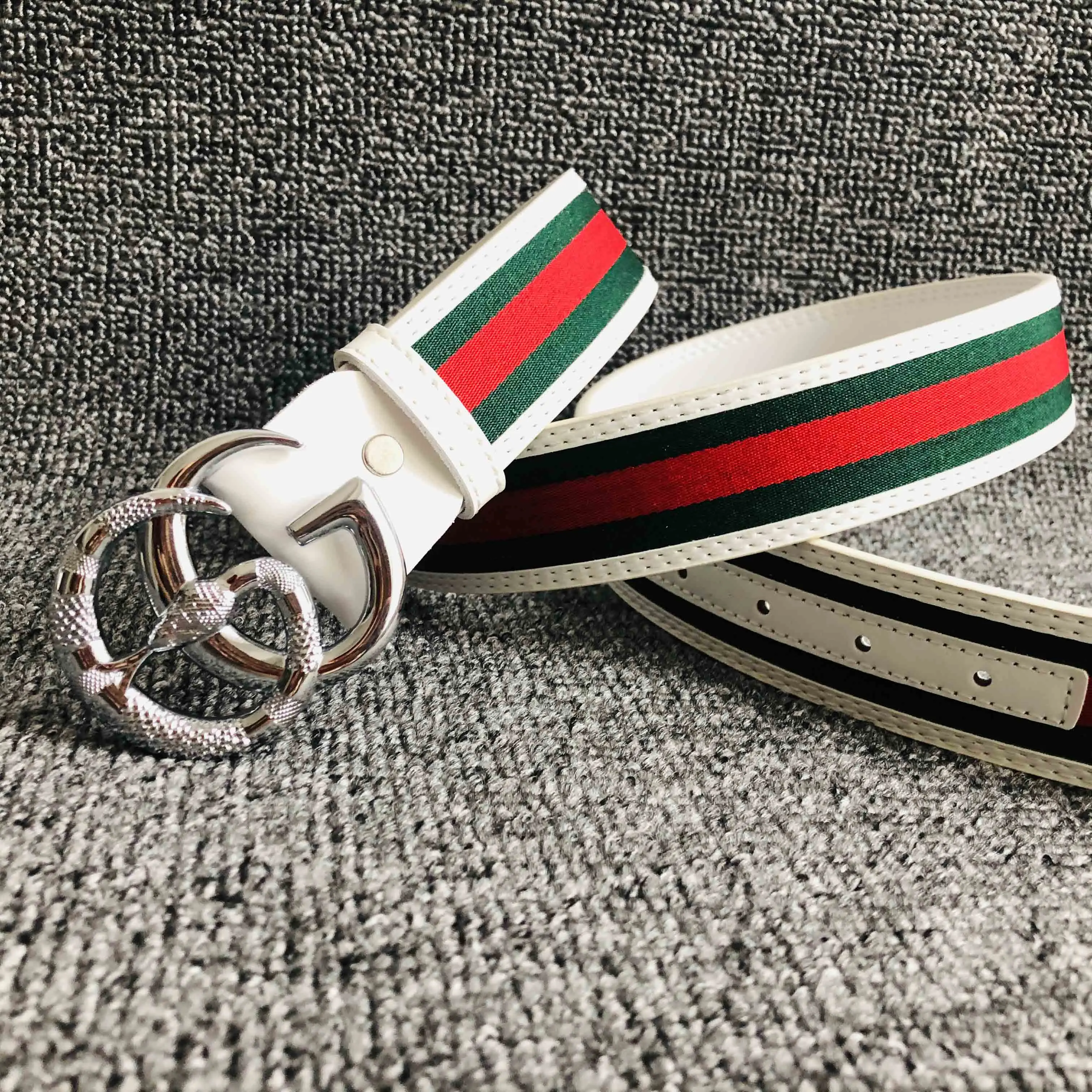 

Men's fashion luxury all-match double G buckle canvas belt ladies trendy jeans belt dress decoration